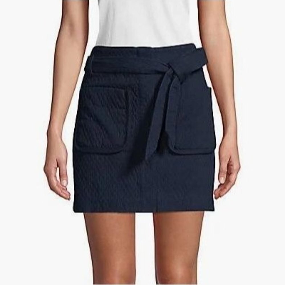 RAG & BONE Esmond Mini Skirt Size 2 Navy Blue Cotton With Sash Belt